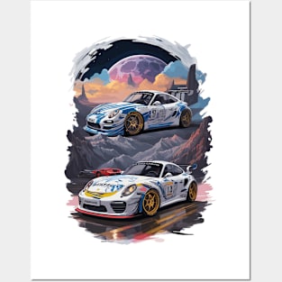 Vintage Racing Cars Space Scene Posters and Art